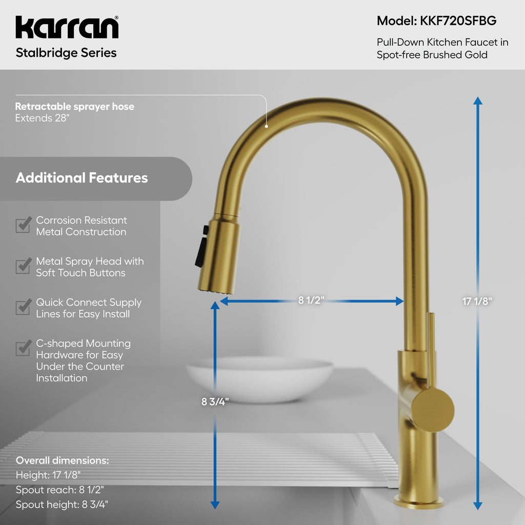 Stalbridge Single Handle Pull-Down Sprayer Kitchen Faucet In Spot-Free Brushed Gold