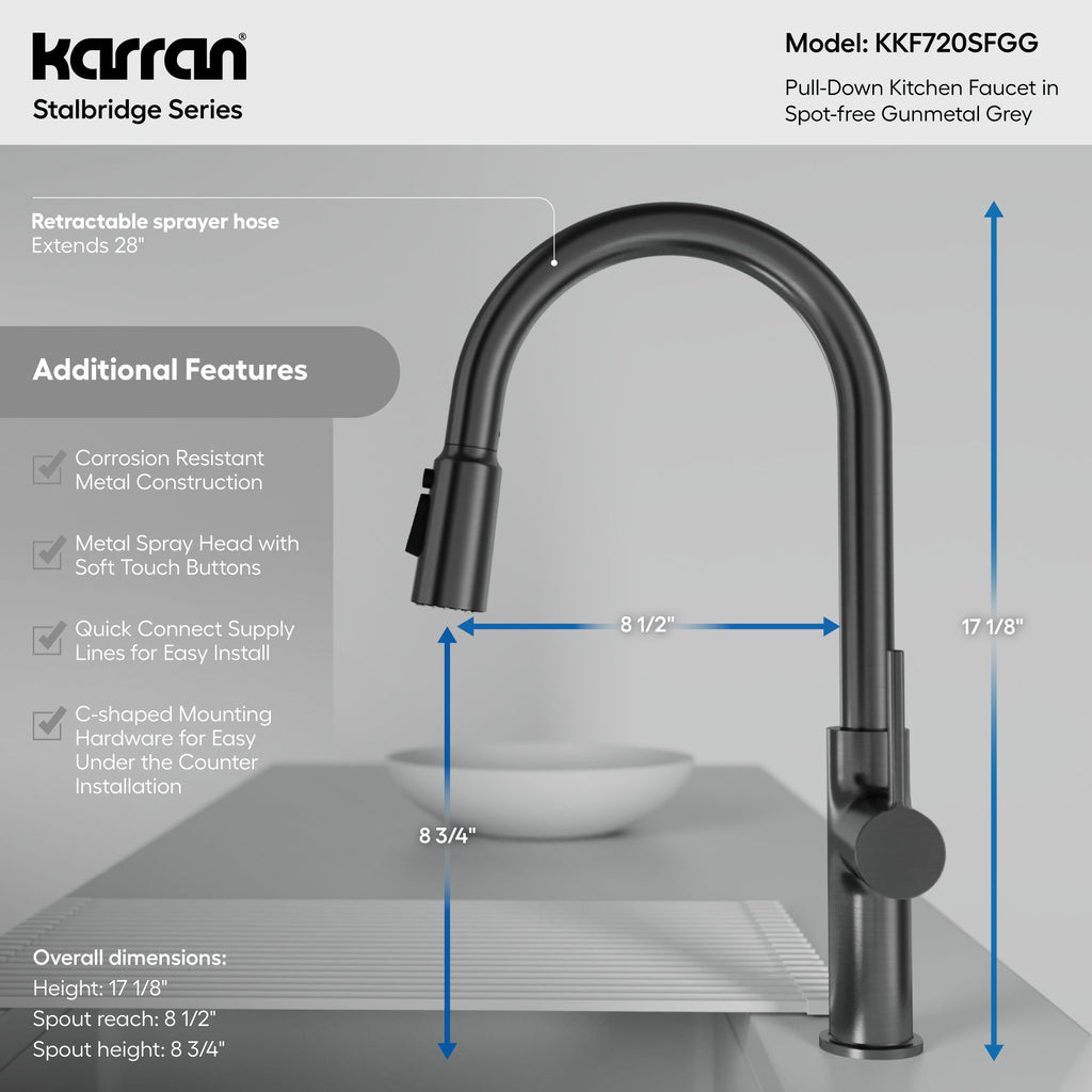 Stalbridge Single Handle Pull-Down Sprayer Kitchen Faucet In Spot-Free Gunmetal Grey