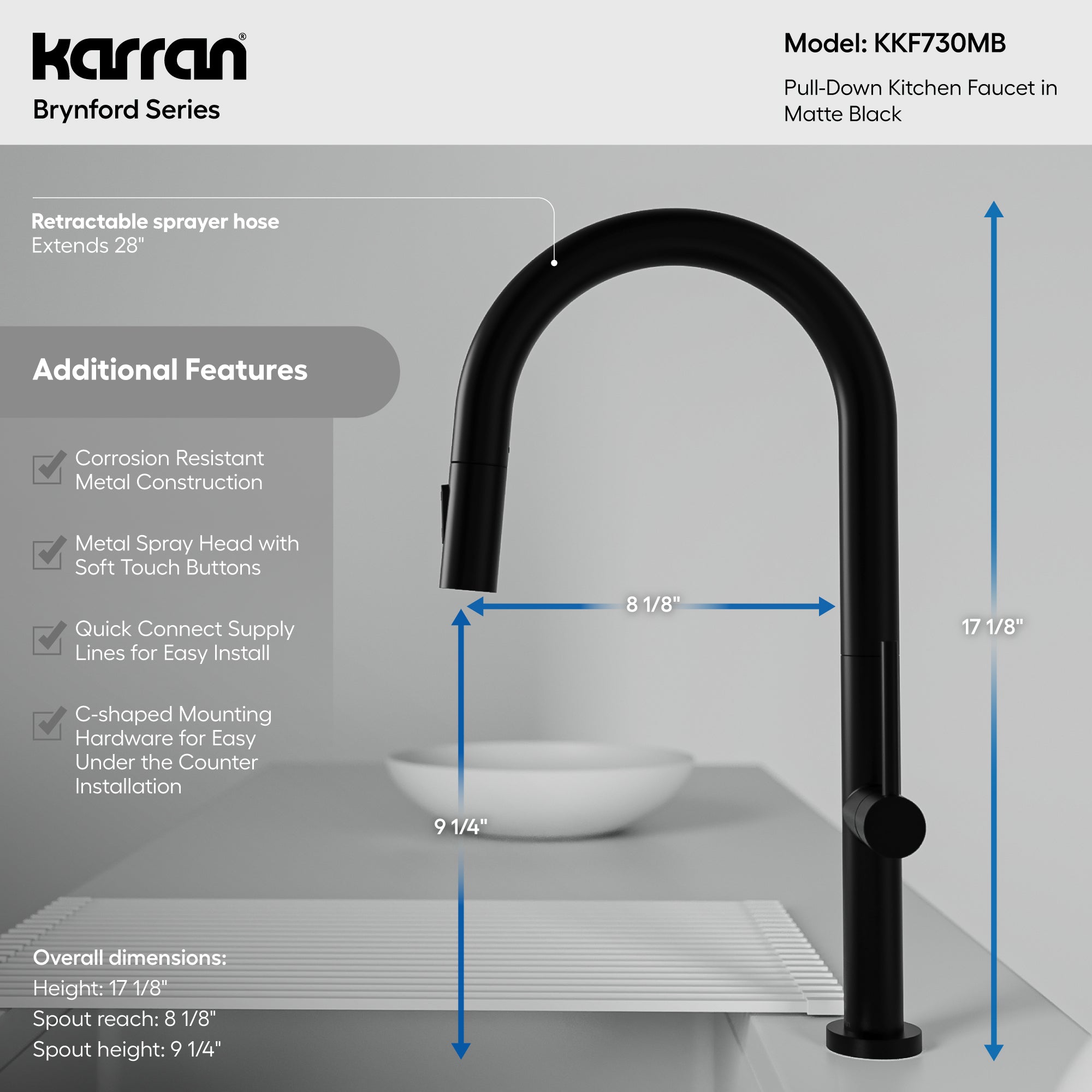 Brynford Single Handle Pull-Down Sprayer Kitchen Faucet In Matte Black