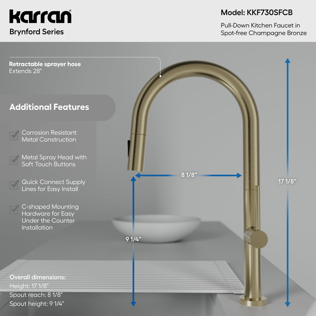 Brynford Single Handle Pull-Down Sprayer Kitchen Faucet In Spot-Free Champagne Bronze