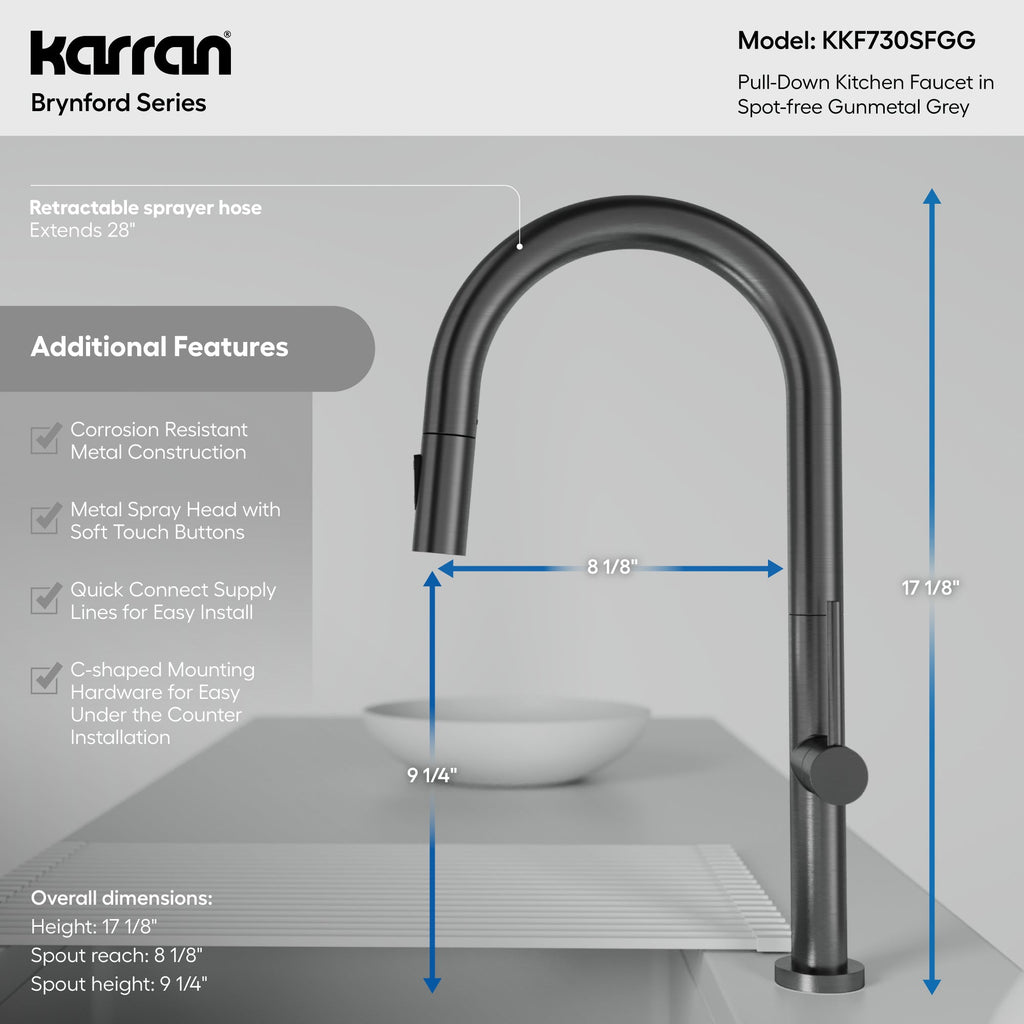 Brynford Single Handle Pull-Down Sprayer Kitchen Faucet In Spot-Free Gunmetal Grey
