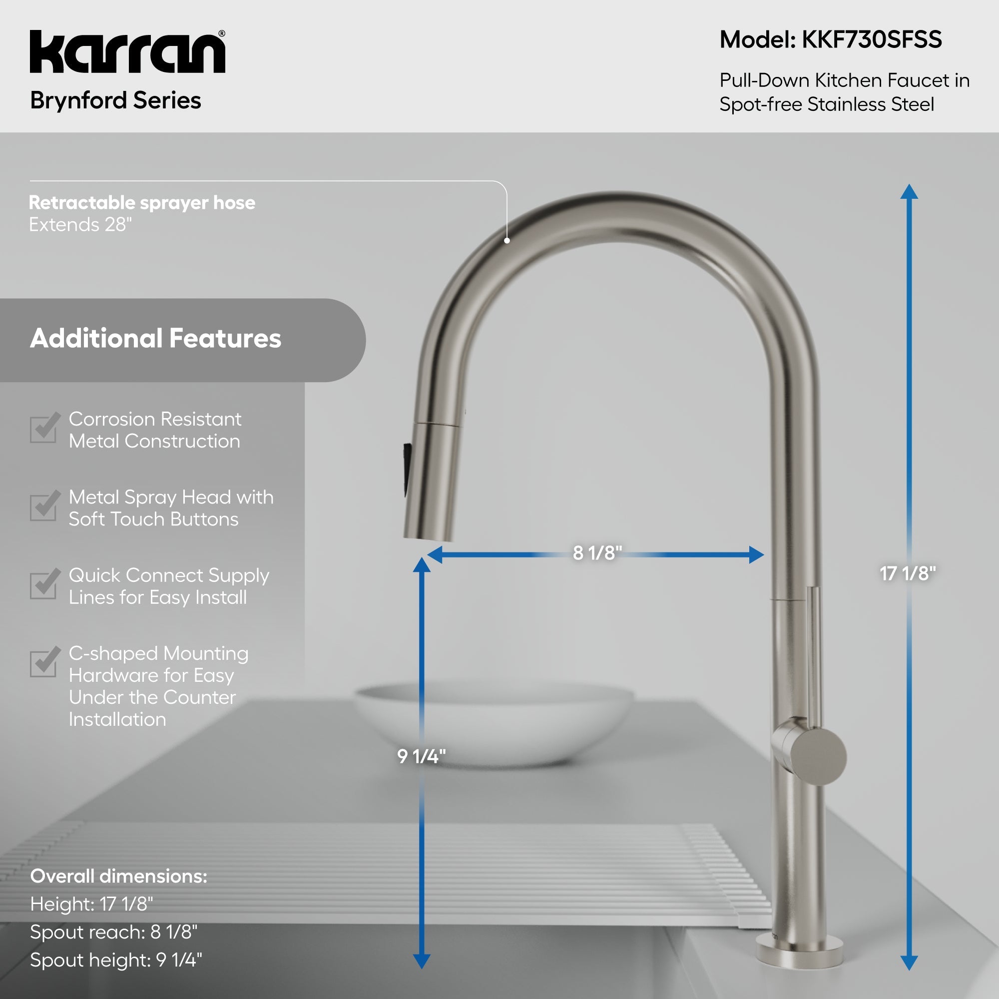 Brynford Single Handle Pull-Down Sprayer Kitchen Faucet In Spot-Free Stainless Steel