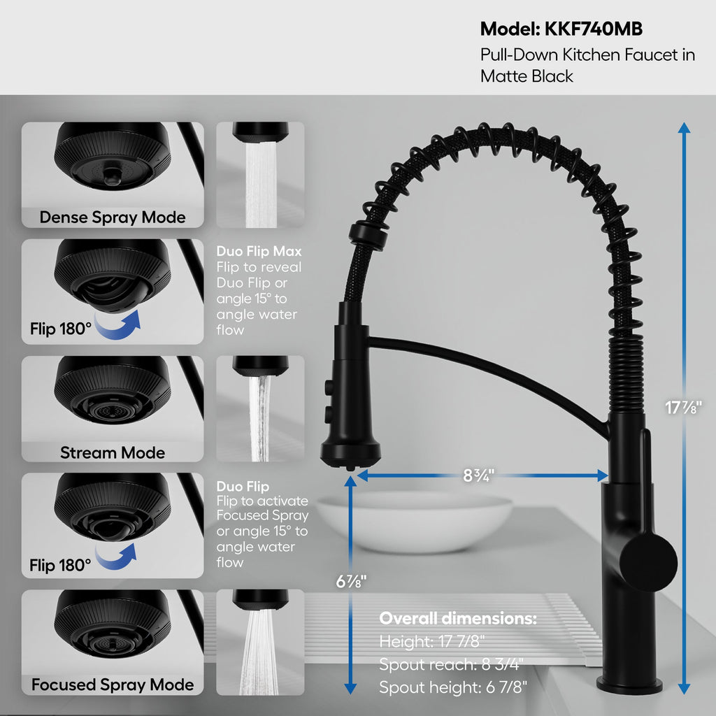 Scottsdale Single Handle Commerical Pull-Down Sprayer Kitchen Faucet In Matte Black