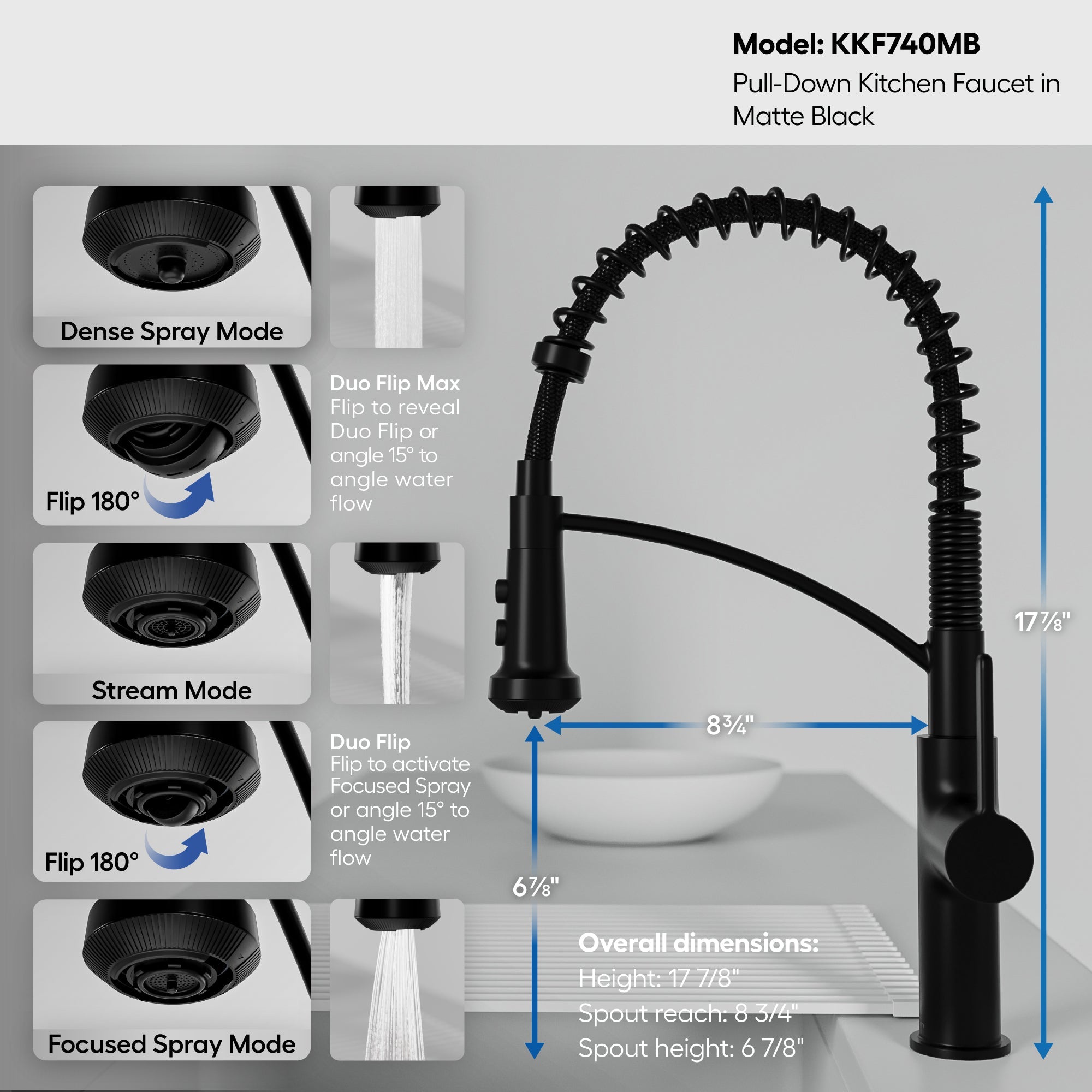Scottsdale Single Handle Commerical Pull-Down Sprayer Kitchen Faucet In Matte Black