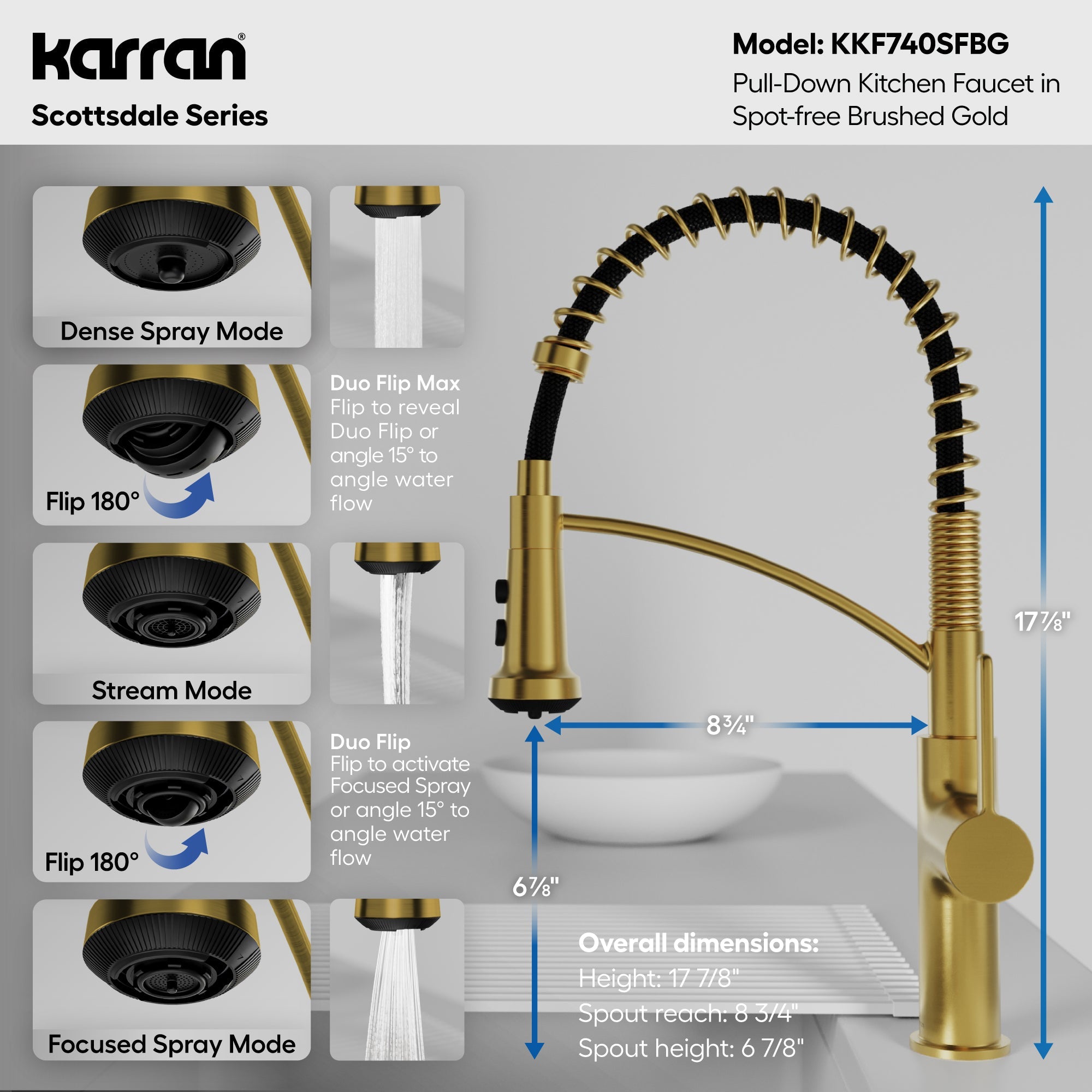 Scottsdale Single Handle Commercial Pull-Down Sprayer Kitchen Faucet In Spot-Free Brushed Gold