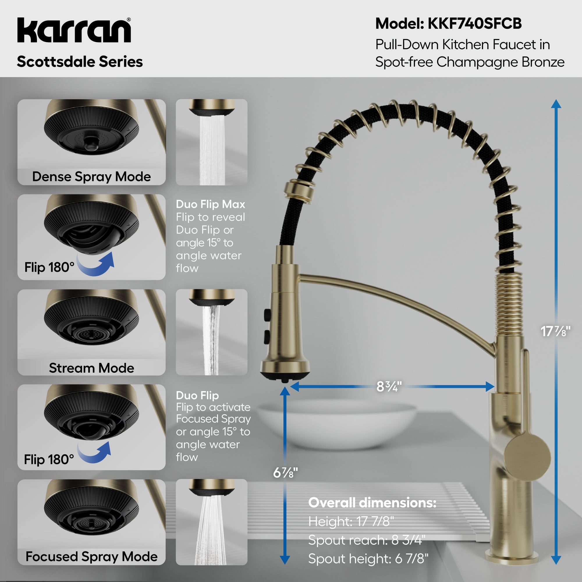 Scottsdale Single Handle Commercial Pull-Down Sprayer Kitchen Faucet In Spot-Free Champagne Bronze