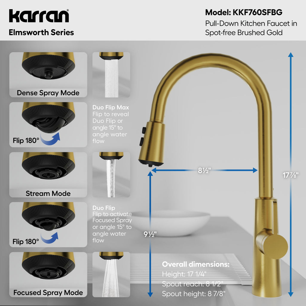 Elmsworth Pull-Down Sprayer Kitchen Faucet In Spot-Free Brushed Gold