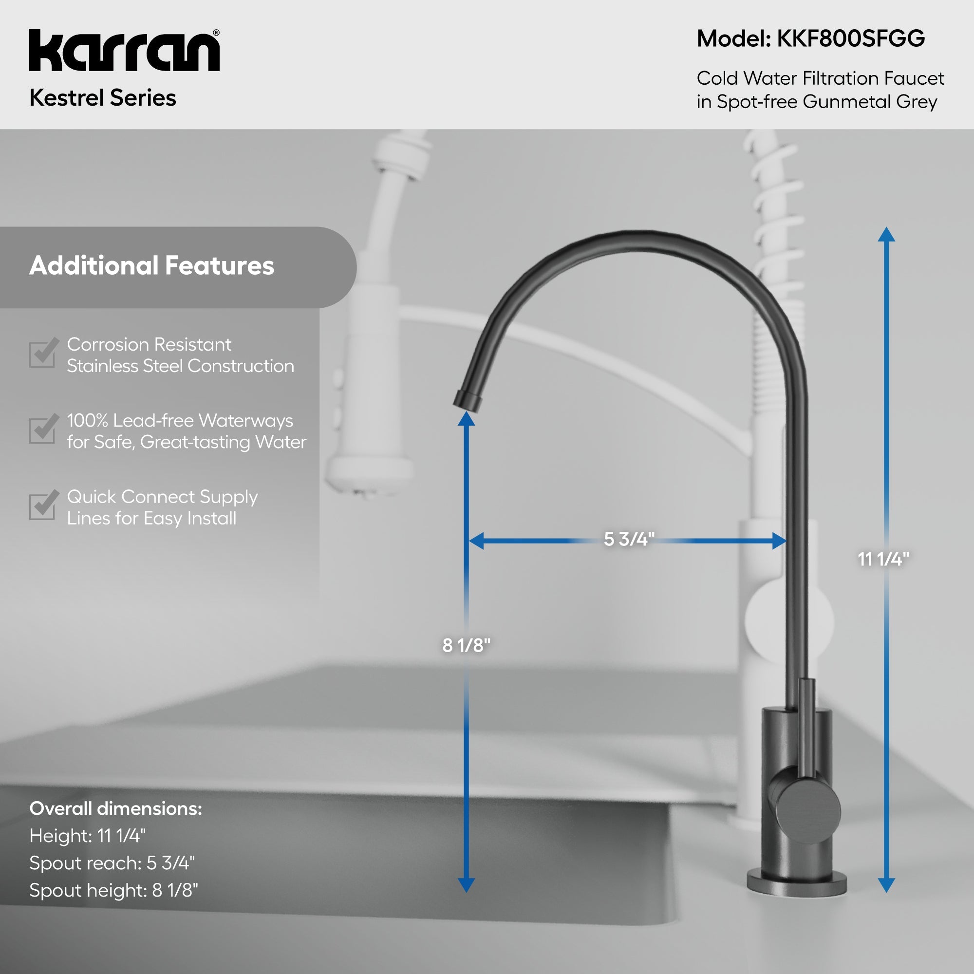 Kestrel Single Handle Beverage Faucet In Spot-Free Gunmetal Grey