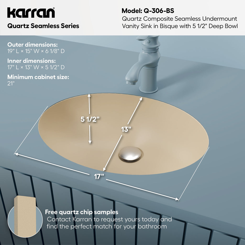 19" Seamless Undermount Quartz Composite Bathroom Sink In Bisque