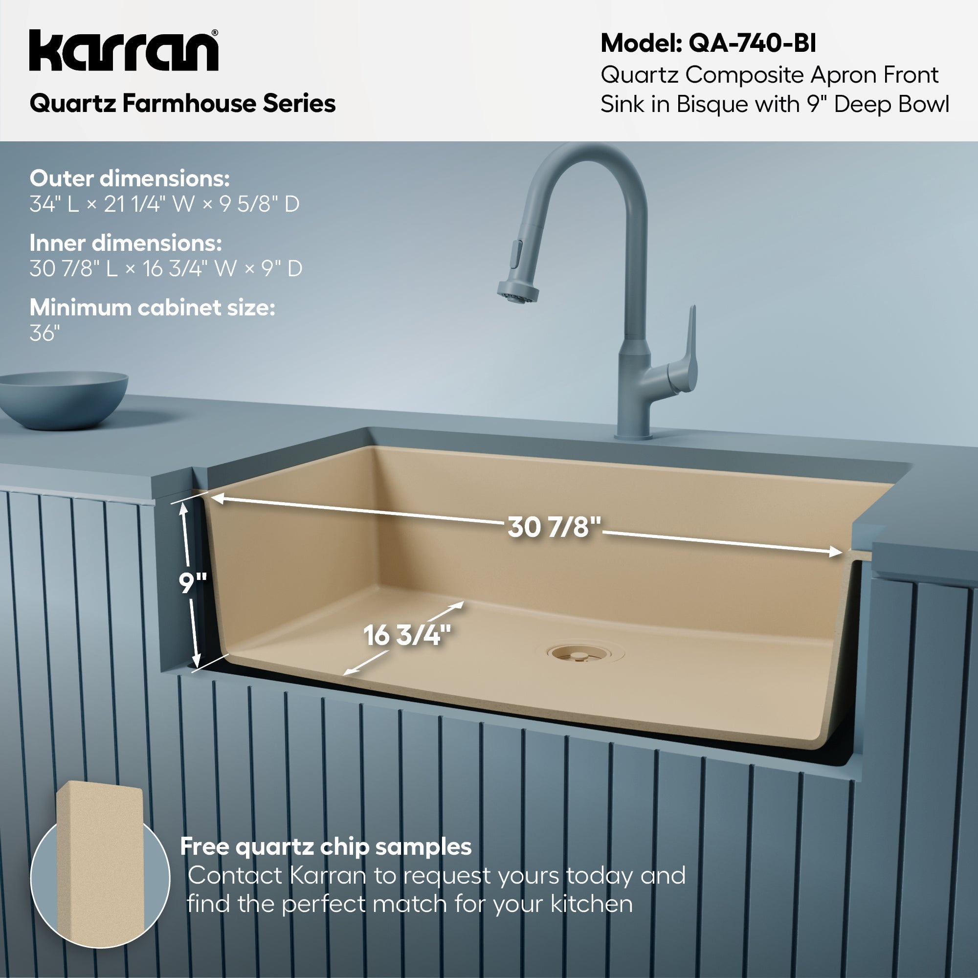 34" Farmhouse Large Single Bowl Quartz Composite Kitchen Sink In Bisque