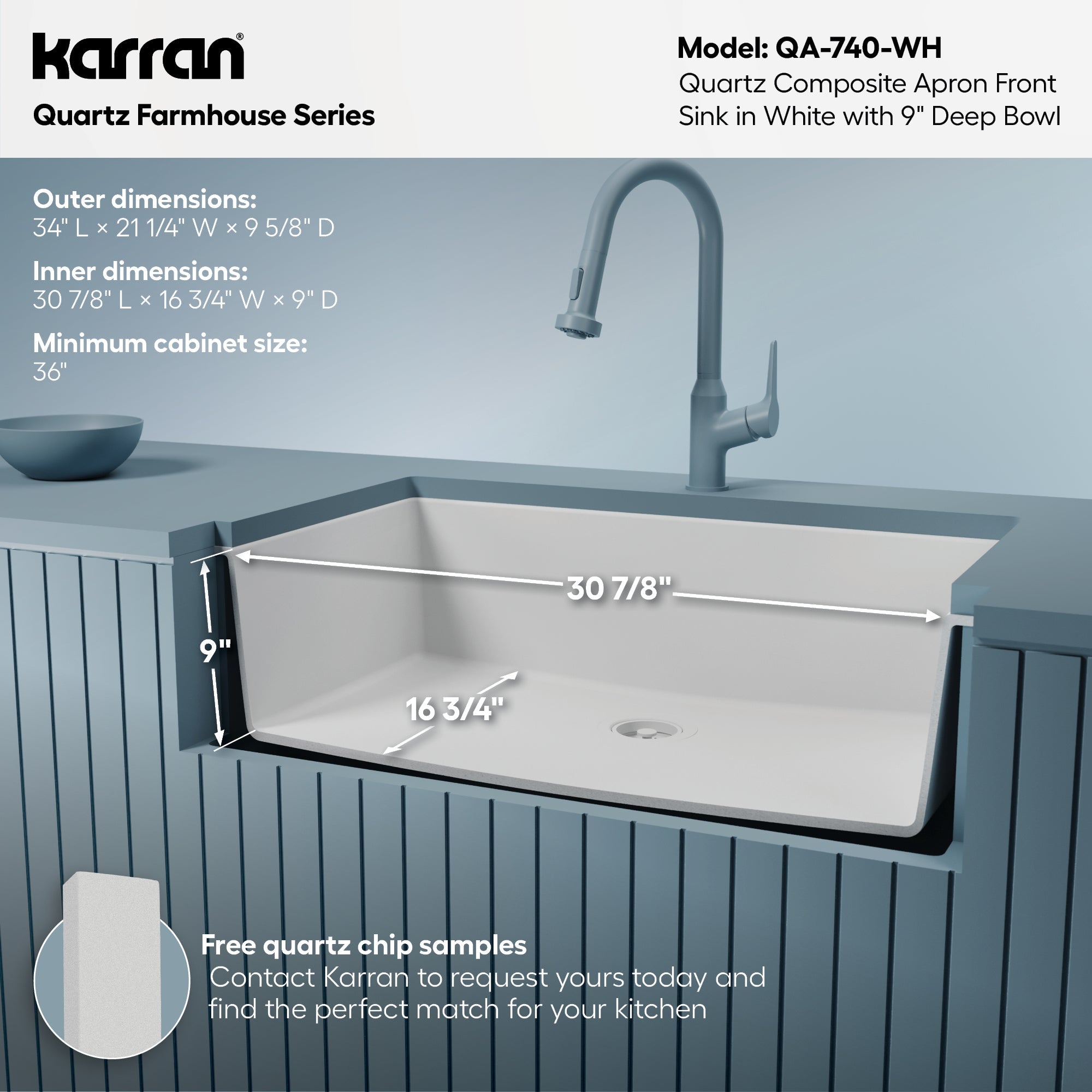 34" Farmhouse Large Single Bowl Quartz Composite Kitchen Sink In White