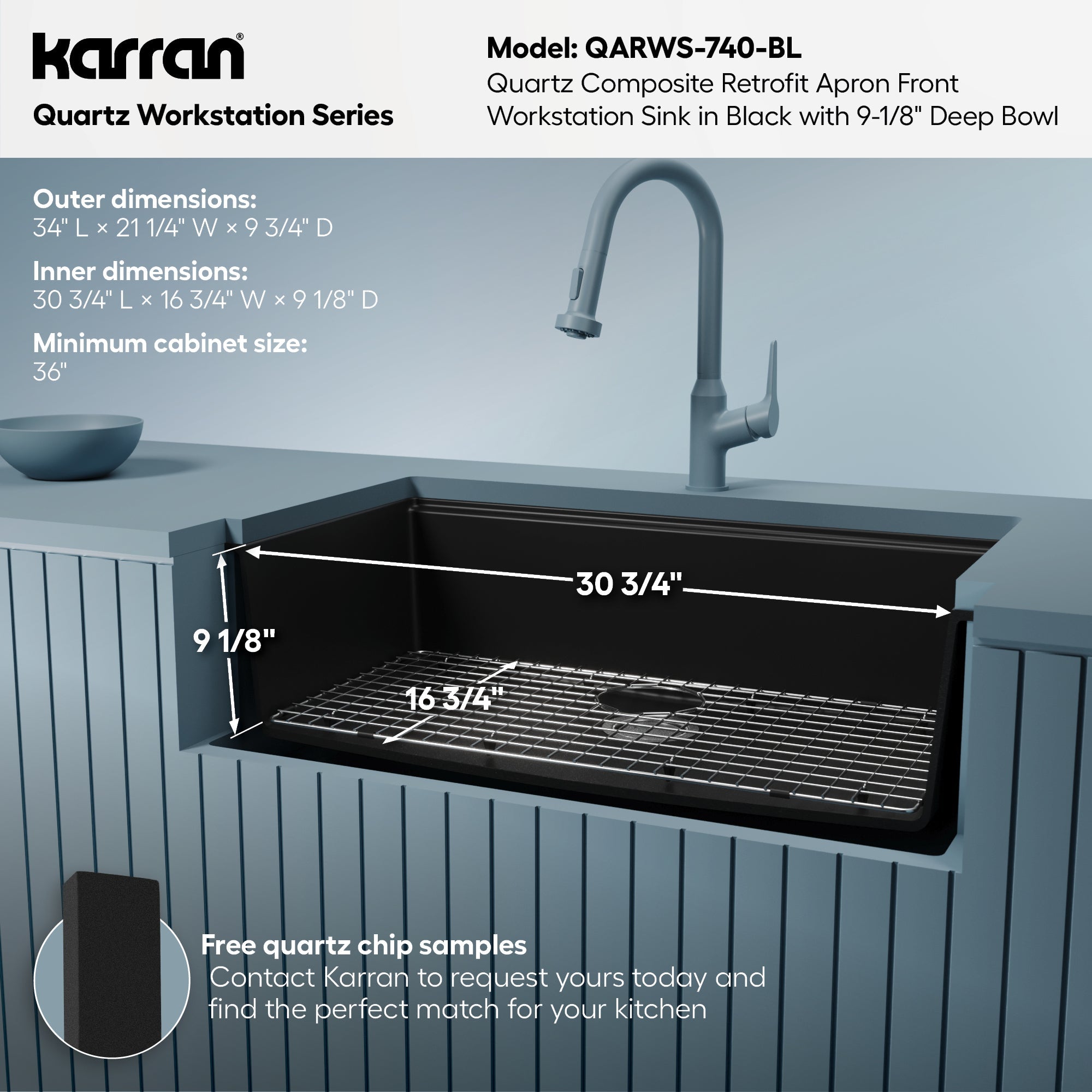 34" Retrofit Farmhouse Large Single Bowl Quartz Composite Workstation Kitchen Sink In Black