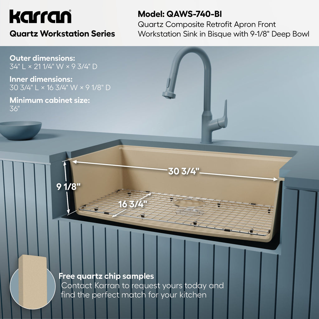 34" Farmhouse Large Single Bowl Quartz Composite Workstation Kitchen Sink In Bisque