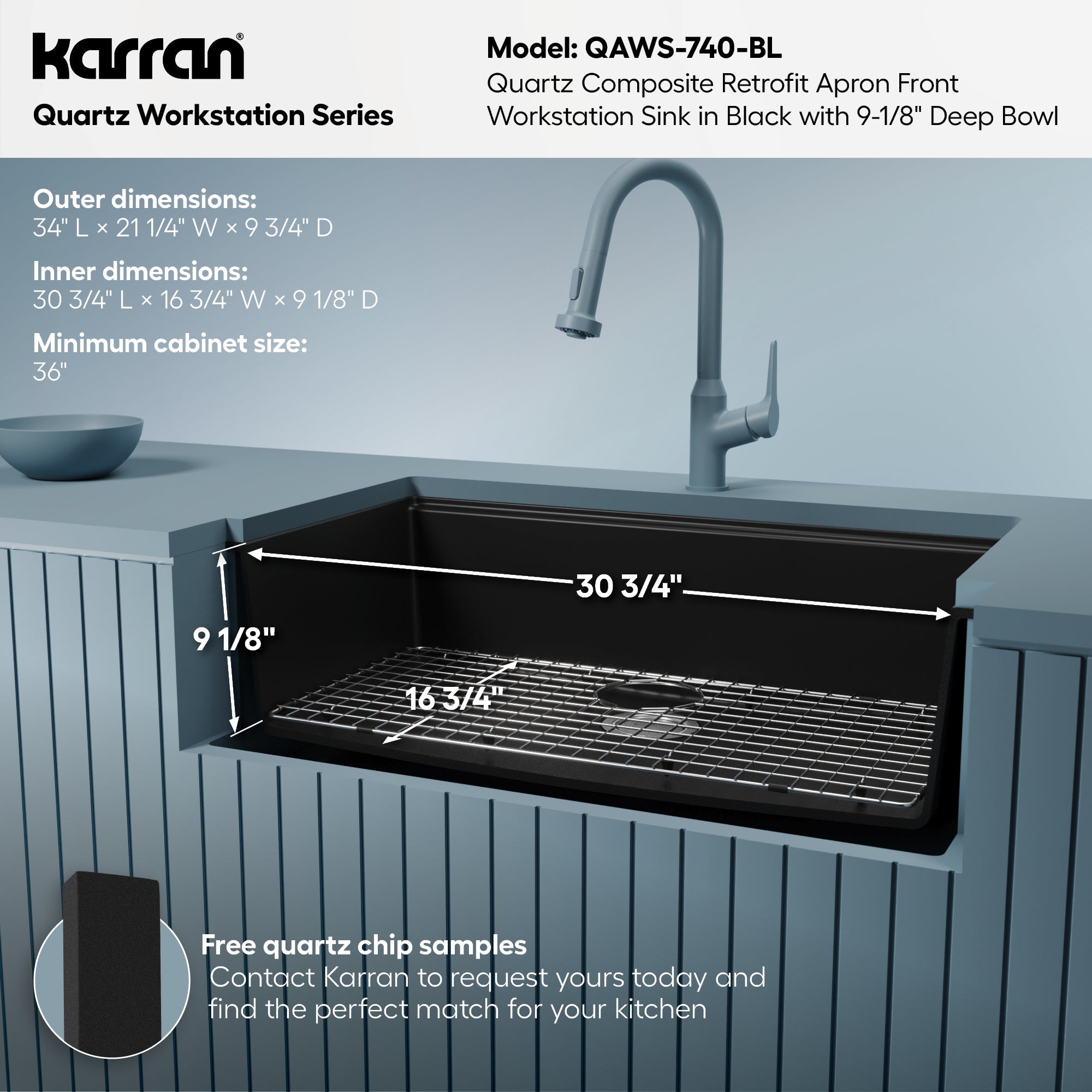 34" Farmhouse Large Single Bowl Quartz Composite Workstation Kitchen Sink In Black