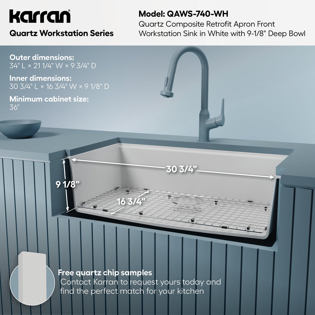 34" Farmhouse Large Single Bowl Quartz Composite Workstation Kitchen Sink In White
