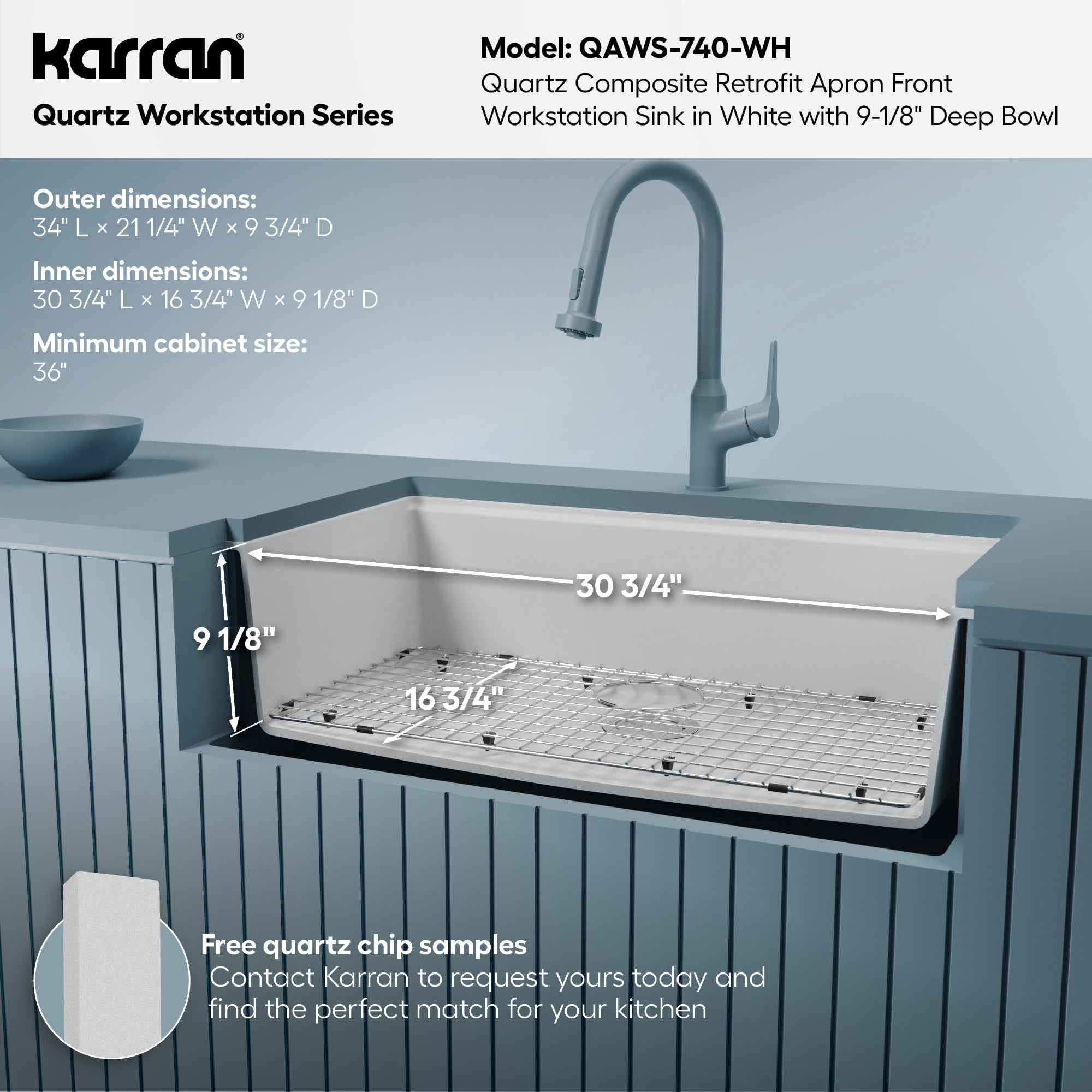 34" Farmhouse Large Single Bowl Quartz Composite Workstation Kitchen Sink In White
