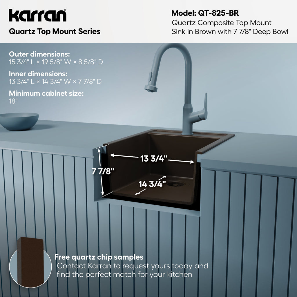 15-3/4" Top Mount Quartz Composite Bar/Prep Sink In Brown