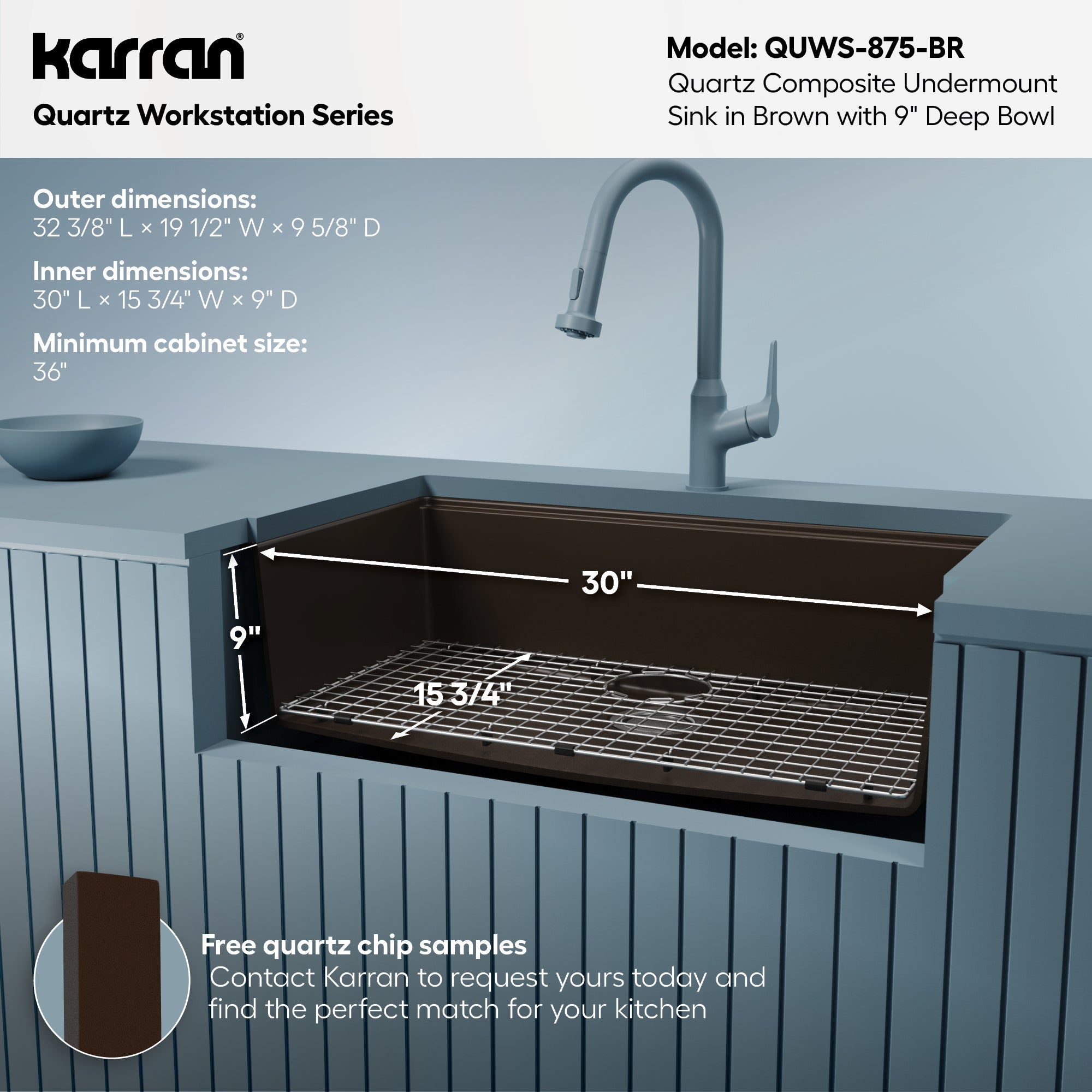 32" Undermount Large Single Bowl Quartz Composite Workstation Kitchen Sink In Brown