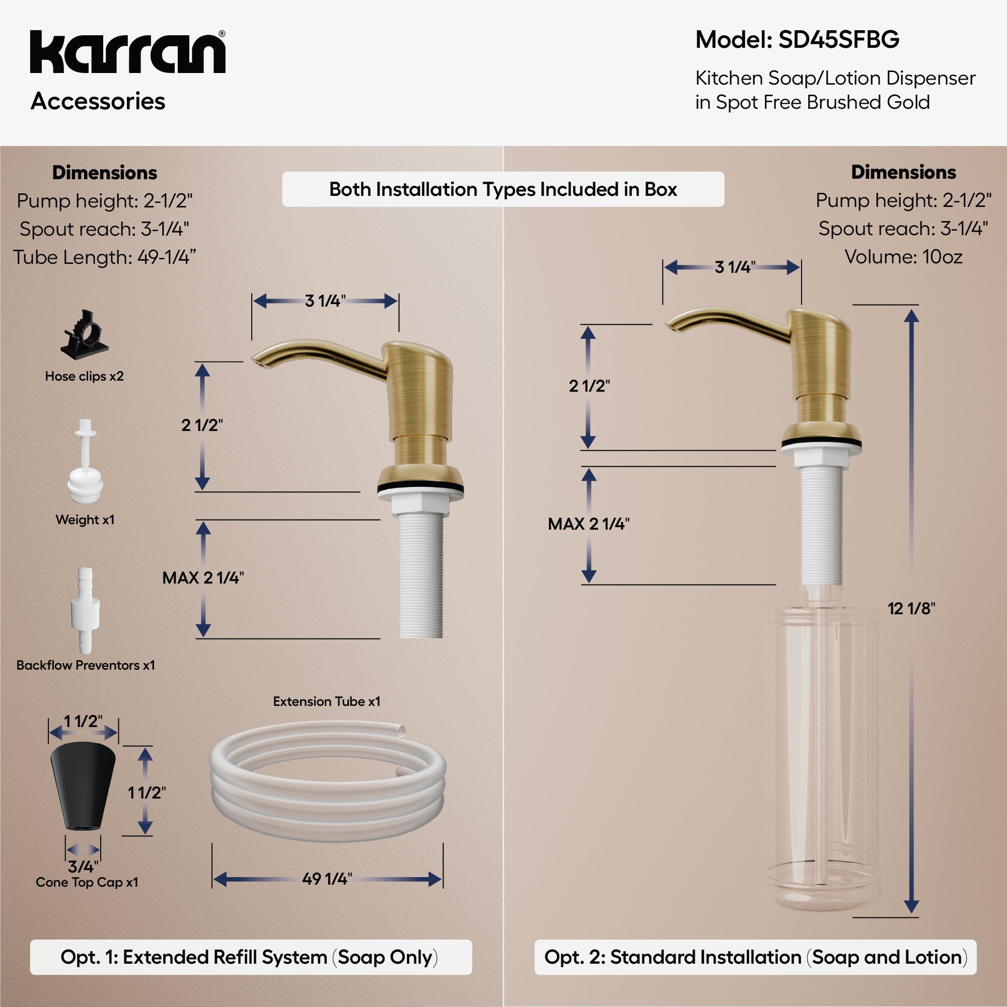 Karran SD45 Soap Dispenser In Spot-Free Brushed Gold