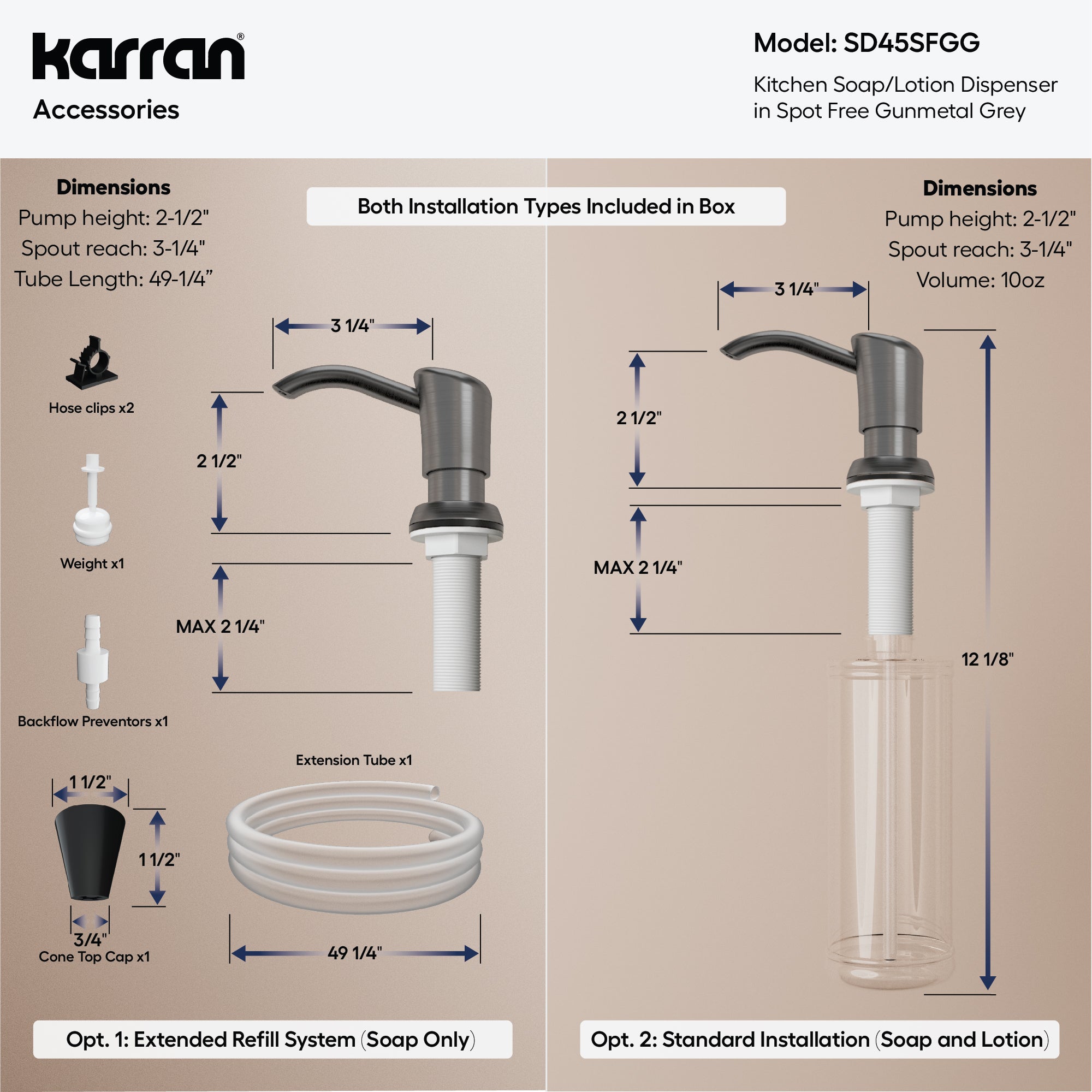 Karran SD45 Soap Dispenser In Spot-Free Gunmetal Grey
