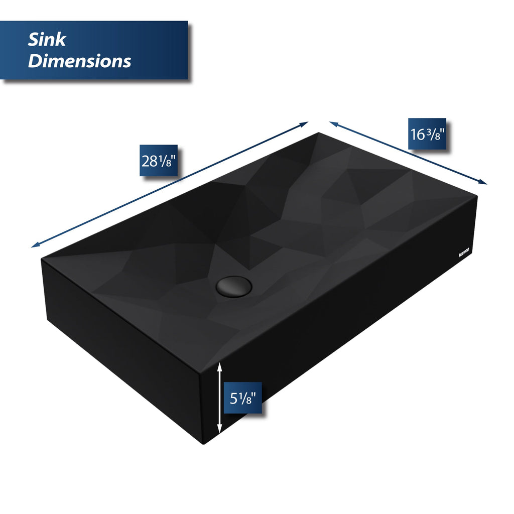 28-1/8" Vessel Quartz Composite Bathroom Sink In Black
