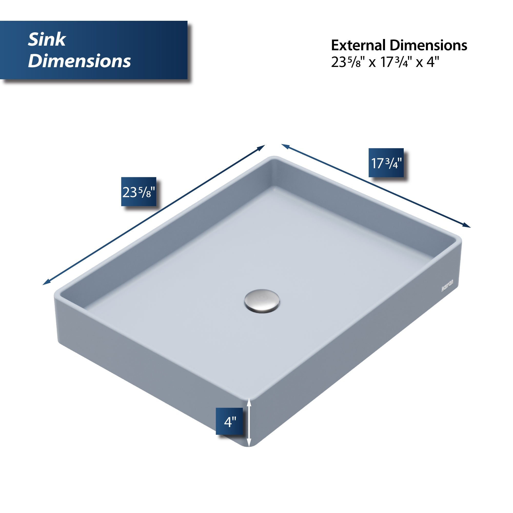 23-5/8" Vessel Quartz Composite Bathroom Sink In Ice Blue
