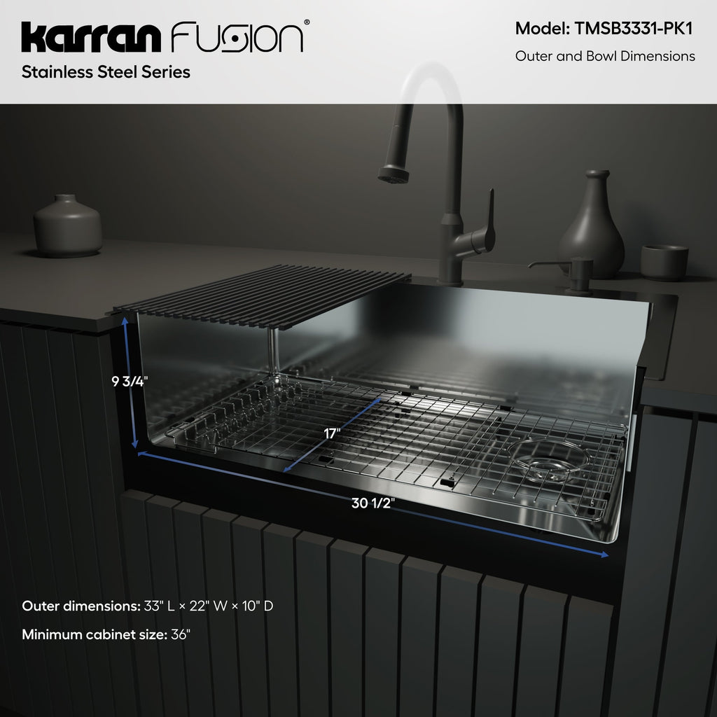Fusion 33" Top Mount 16 Gauge Single Bowl Stainless Steel Sink with Accessories