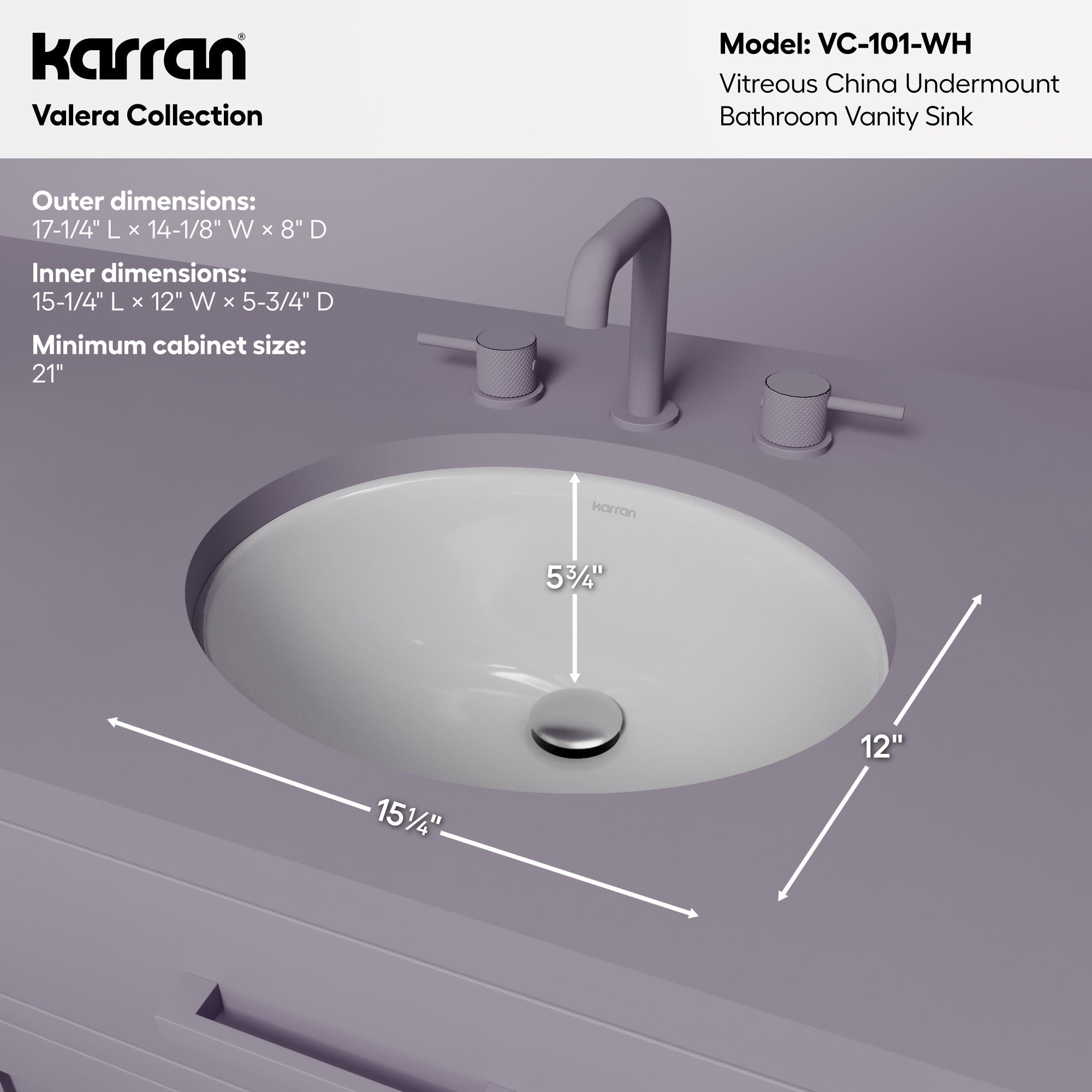Valera 17" Oval Undermount Vitreous China Bathroom Sink In White