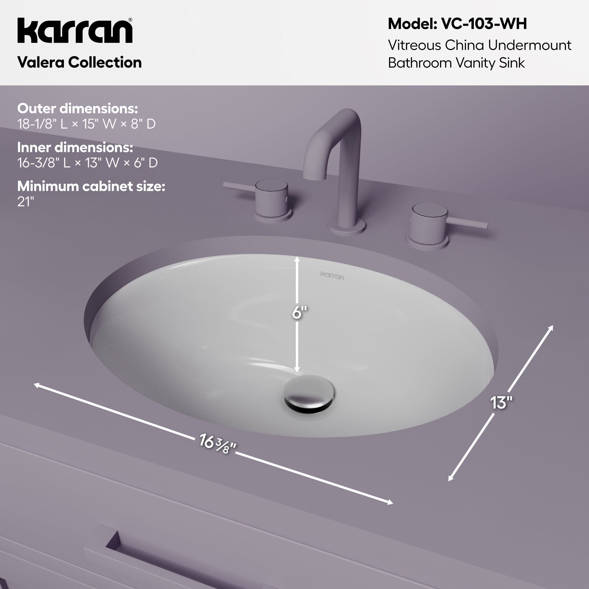 Valera 18" Oval Undermount Vitreous China Bathroom Sink In White