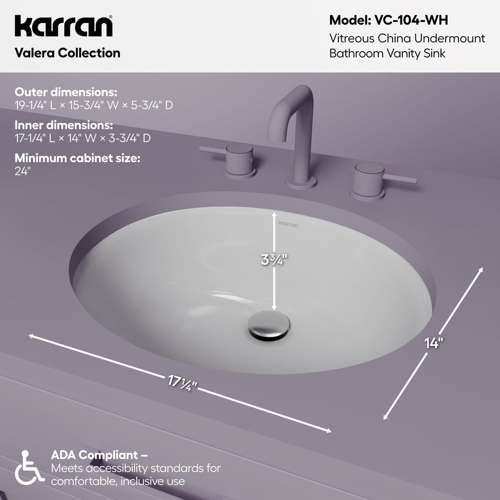 Valera 19" Oval Undermount Vitreous China Bathroom Sink In White