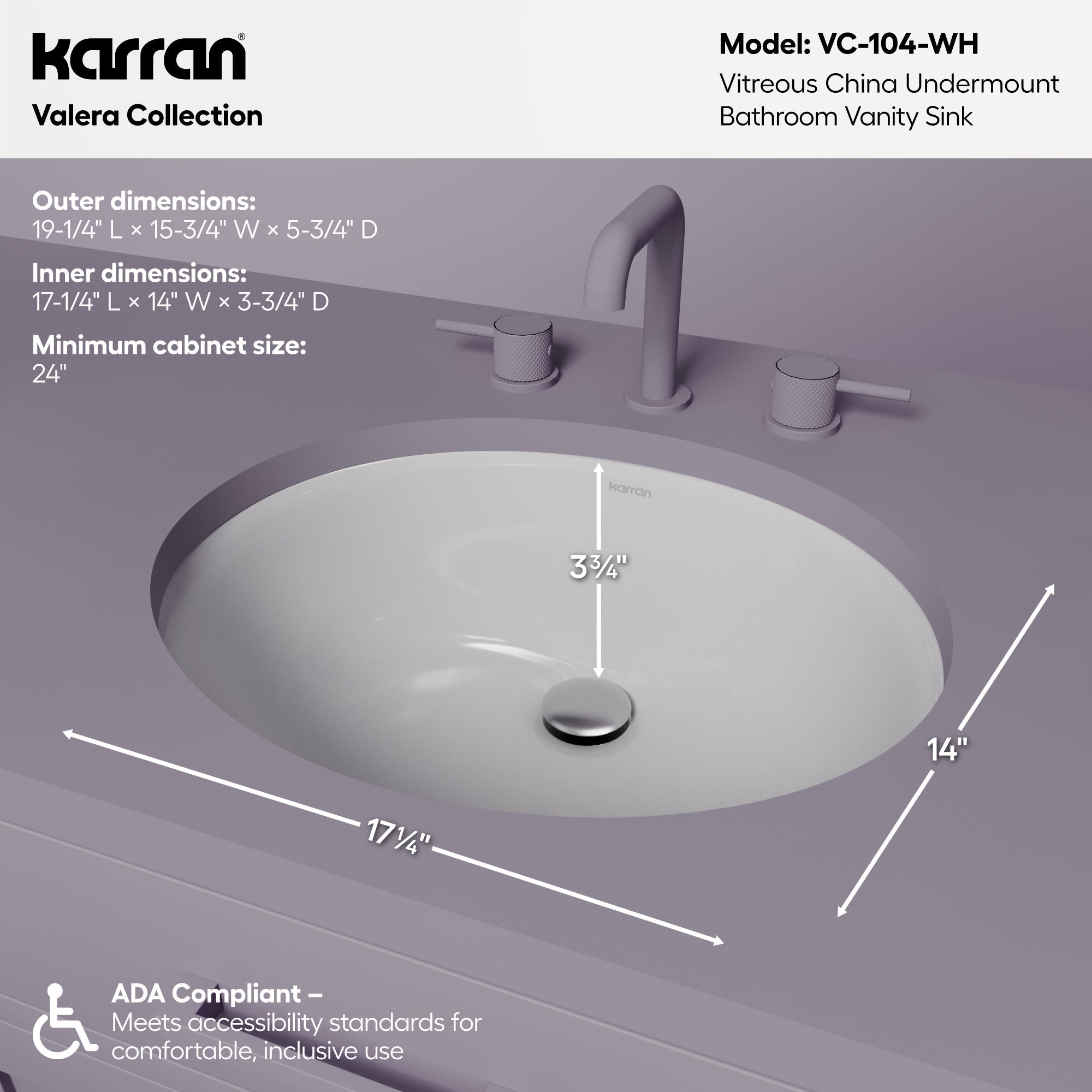Valera 19" Oval Undermount Vitreous China Bathroom Sink In White