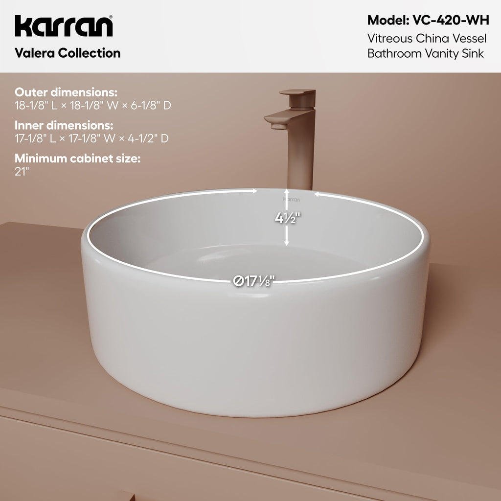 18" Vessel Vitreous China Bathroom Sink In White