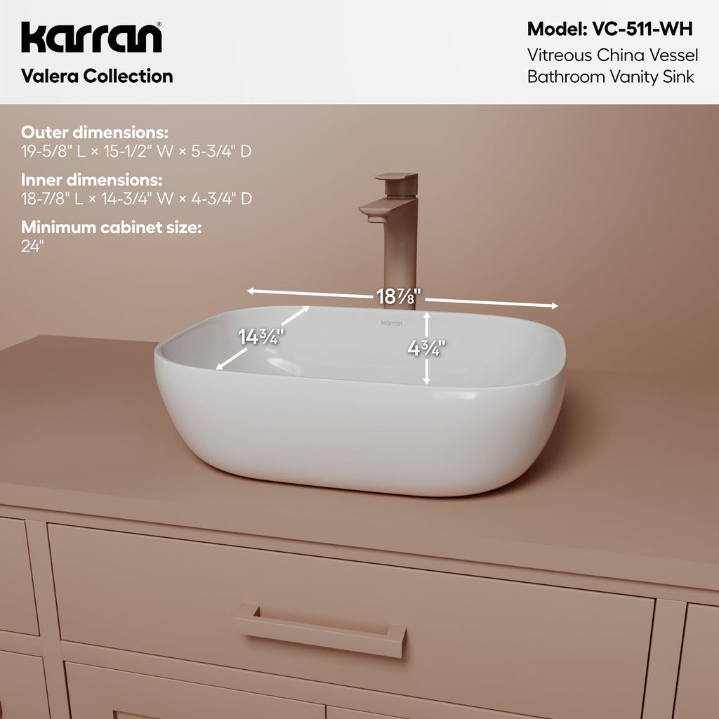 19" Vessel Vitreous China Bathroom Sink In White