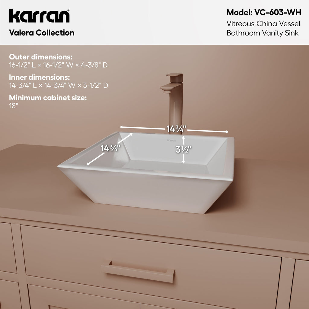 16" Vessel Vitreous China Bathroom Sink In White