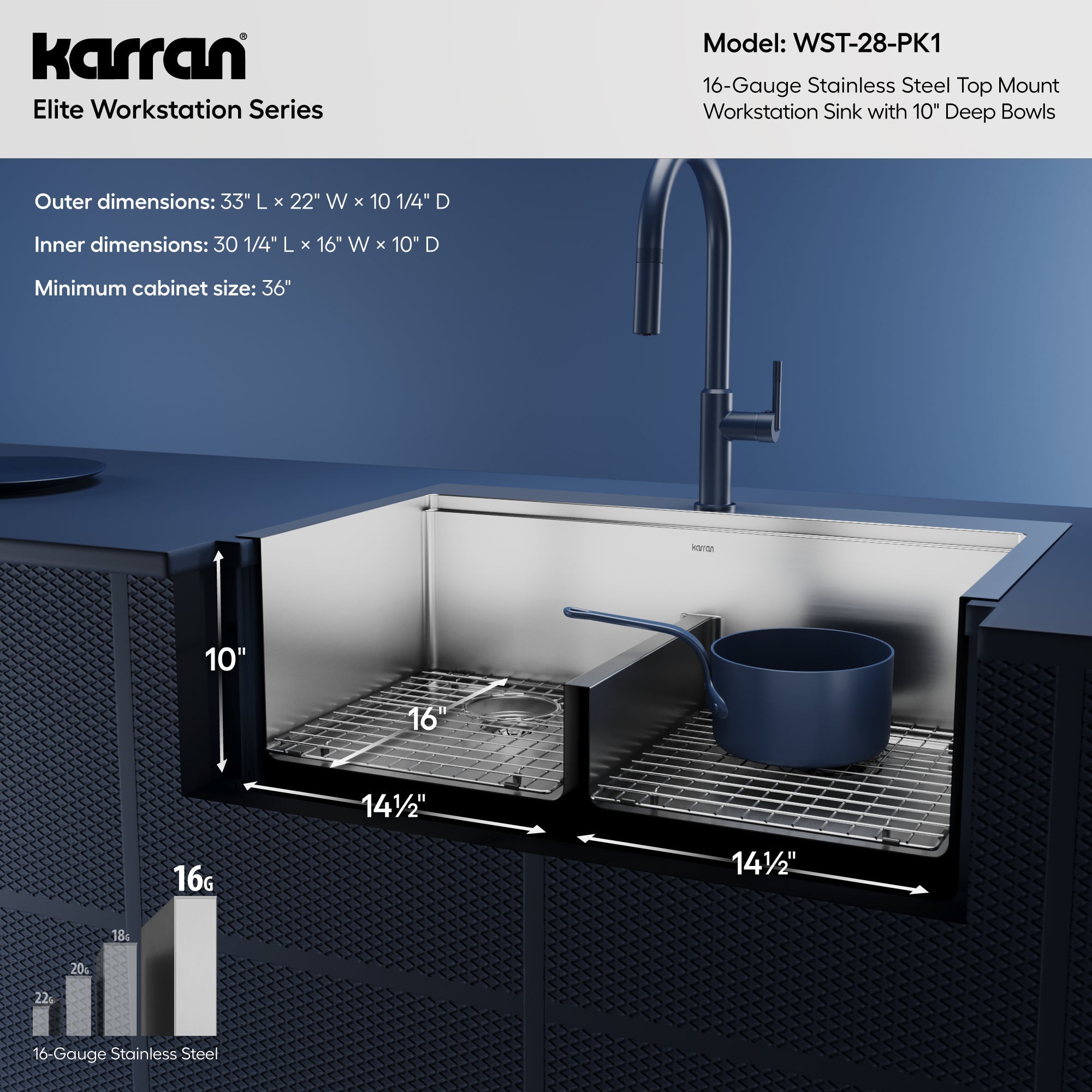 33" Top Mount Double Equal Bowl Stainless Steel Workstation Kitchen Sink