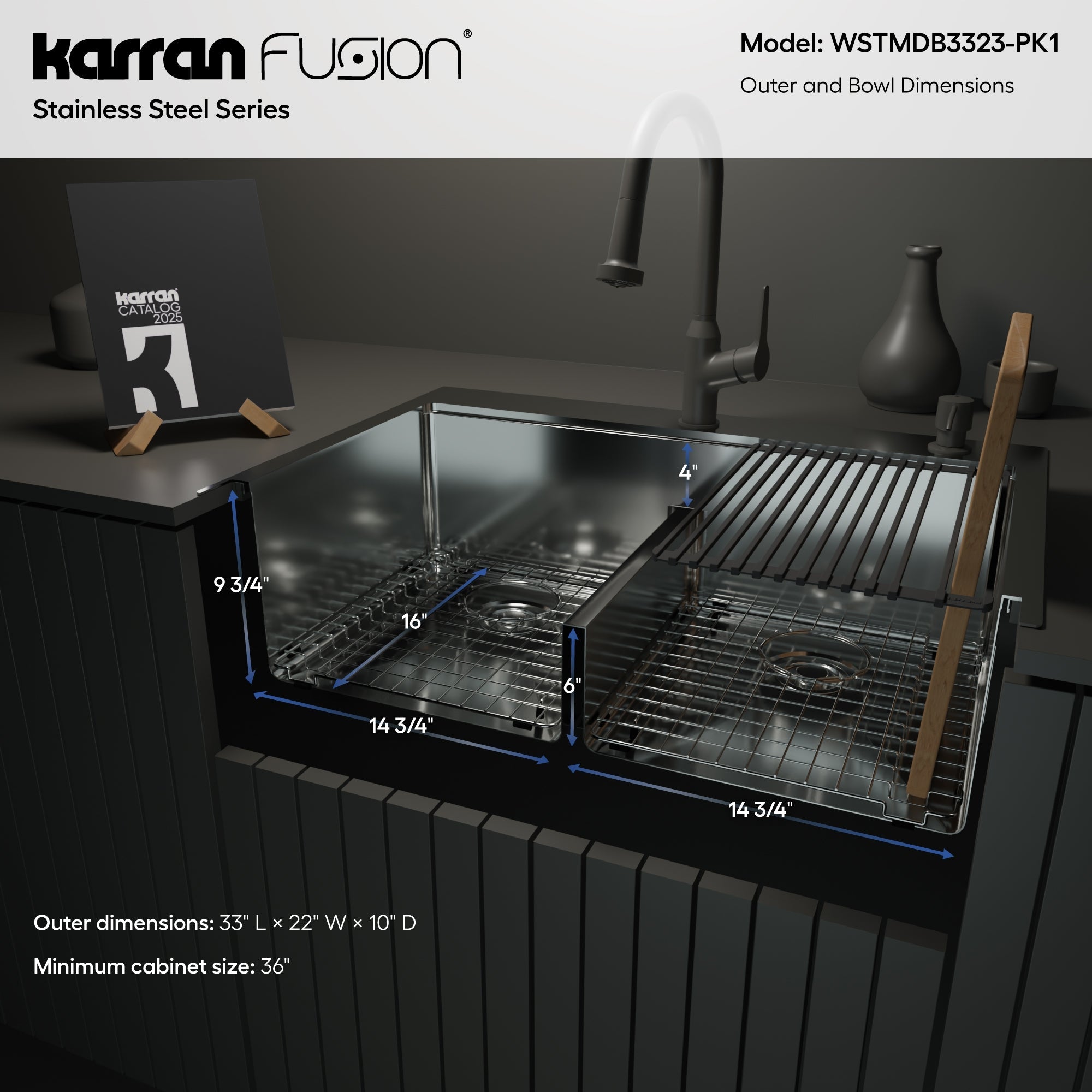 Fusion 33" Top Mount Workstation 16 Gauge Double Bowl Stainless Steel Sink with Accessories