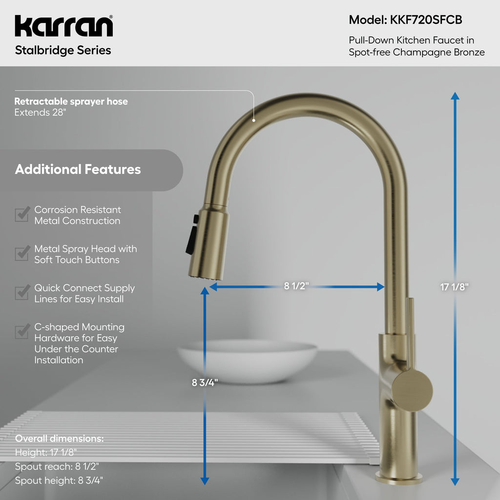 Stalbridge Single Handle Pull-Down Sprayer Kitchen Faucet In Spot-Free Champagne Bronze