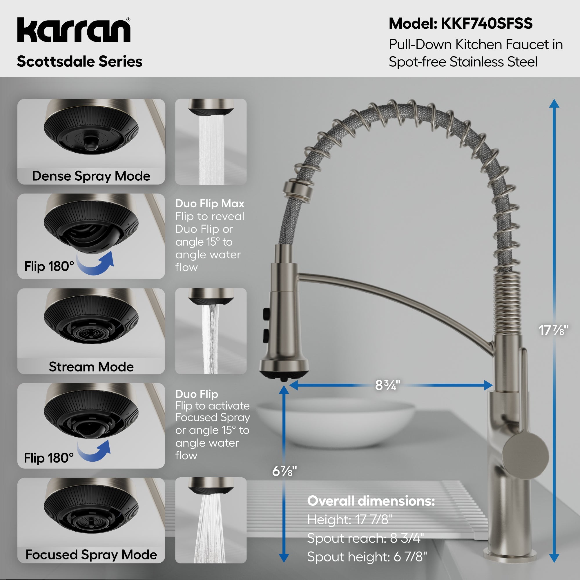 Scottsdale Single Handle Commercial Pull-Down Sprayer Kitchen Faucet In Spot-Free Stainless Steel