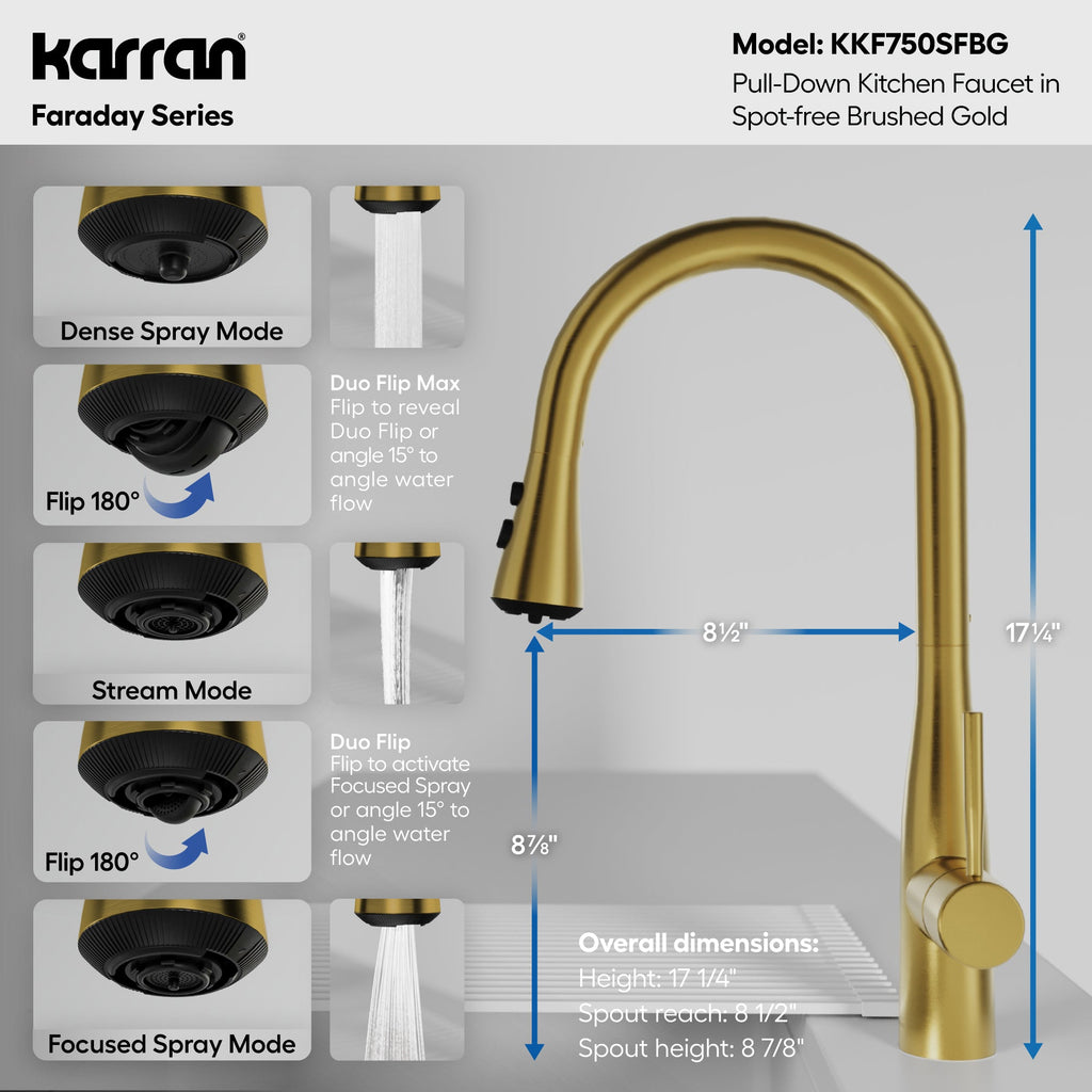 Faraday Pull-Down Sprayer Kitchen Faucet In Spot-Free Brushed Gold