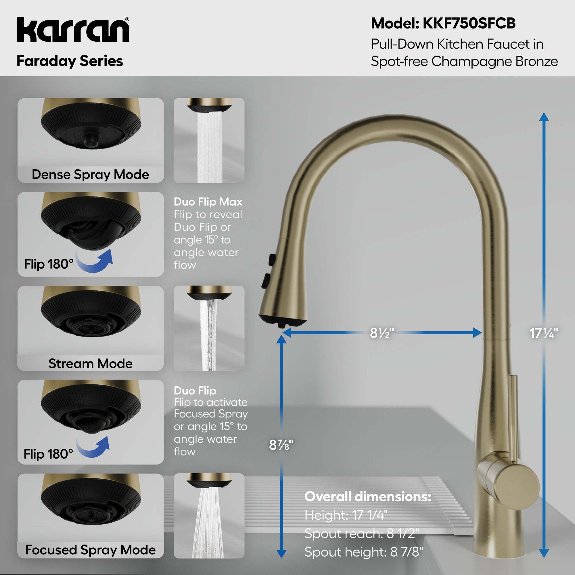 Faraday Pull-Down Sprayer Kitchen Faucet In Spot-Free Champagne Bronze