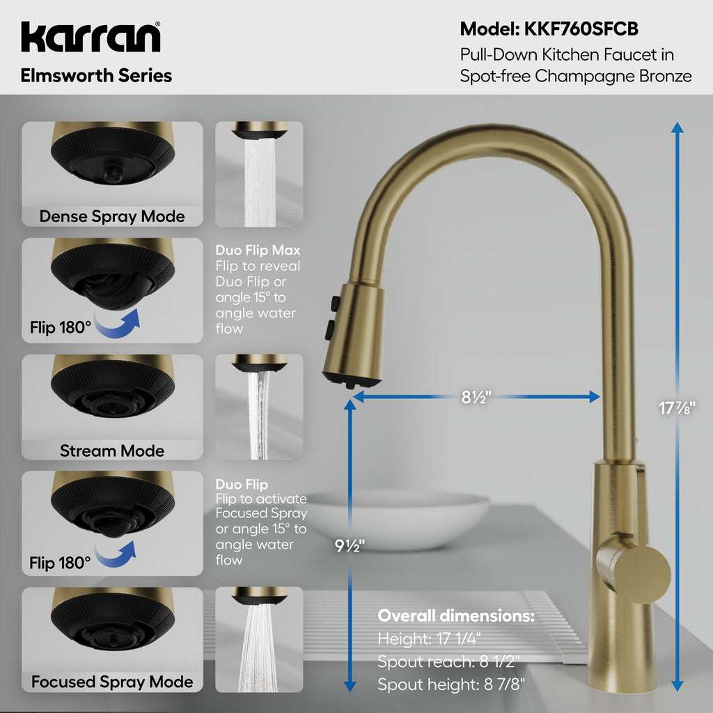 Elmsworth Pull-Down Sprayer Kitchen Faucet In Spot-Free Champagne Bronze