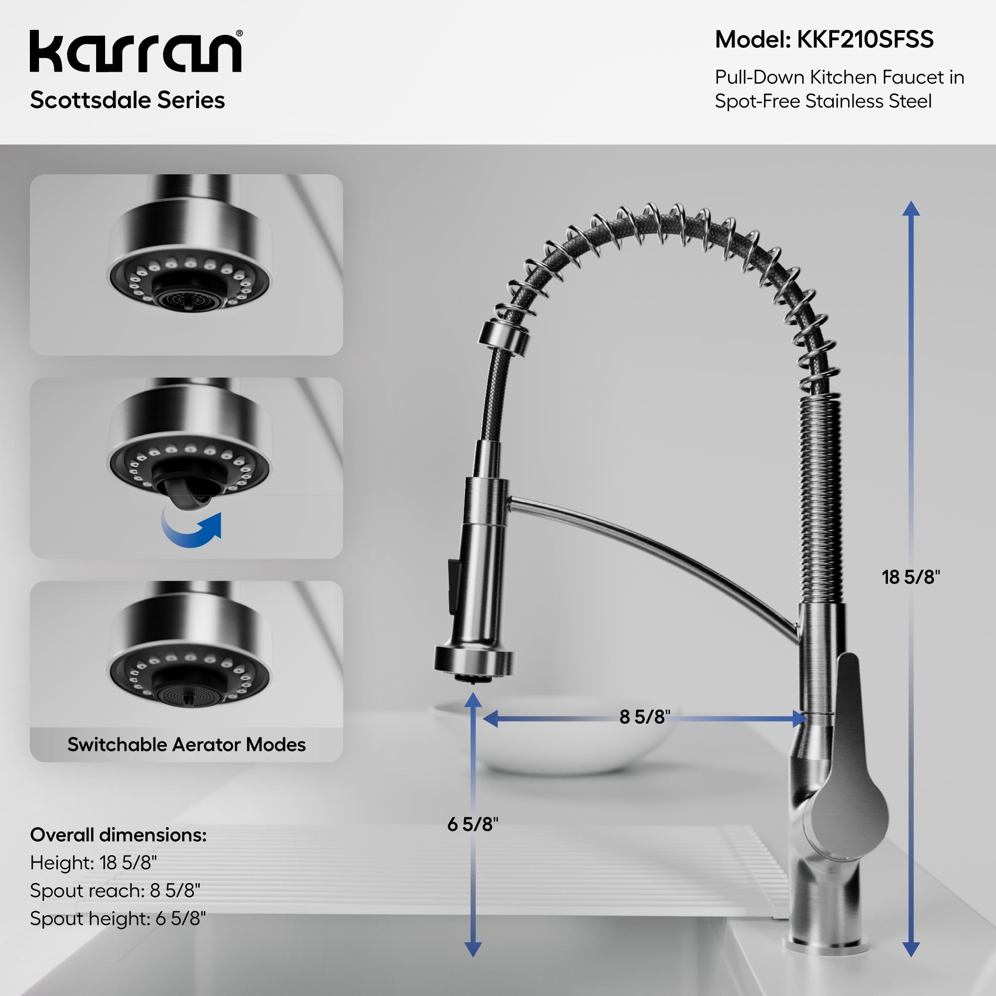 Elite 32" Apron Front Workstation 16 Gauge Single Bowl Stainless Steel Kitchen Sink with Scottsdale Pull-Down Faucet
