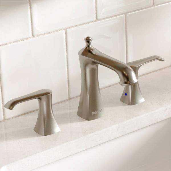 Woodburn Widespread Three-Hole 2-Handle Bathroom Faucet with Matching Pop-Up Drain In Stainless Steel