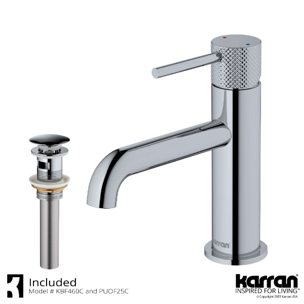 Tryst Single Hole Single Handle Bathroom Faucet with Matching Pop-up Drain In Chrome