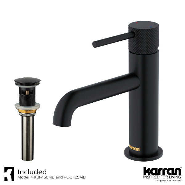 Tryst Single Hole Single Handle Bathroom Faucet with Matching Pop-up Drain In Matte Black