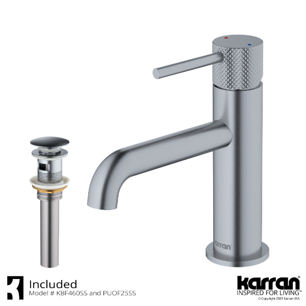 Tryst Single Hole Single Handle Bathroom Faucet with Matching Pop-up Drain In Stainless Steel