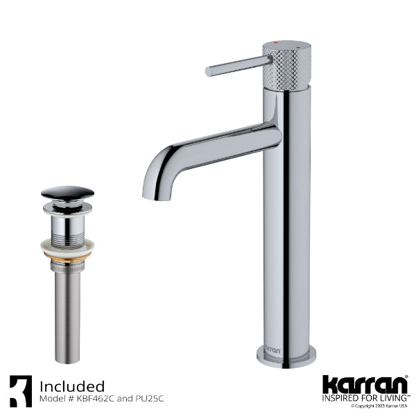Tryst Single Hole Single Handle Bathroom Faucet with Matching Pop-up Drain In Chrome
