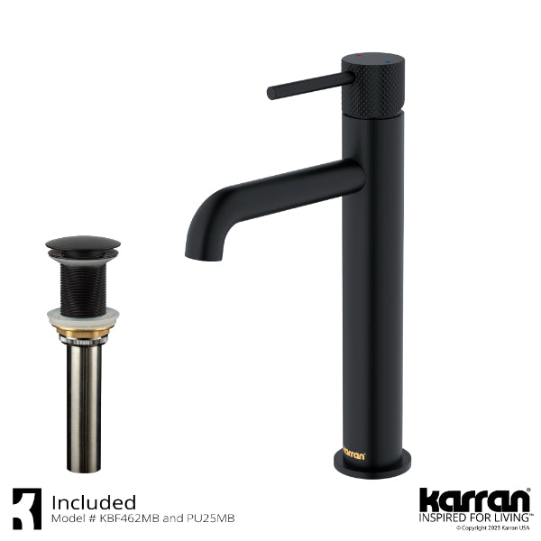 Tryst Single Hole Single Handle Bathroom Faucet with Matching Pop-up Drain In Matte Black