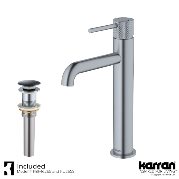 Tryst Single Hole Single Handle Bathroom Faucet with Matching Pop-up Drain In Stainless Steel