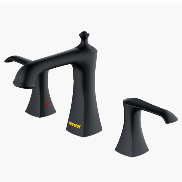 Woodburn Widespread Three-Hole 2-Handle Bathroom Faucet with Matching Pop-Up Drain In Matte Black